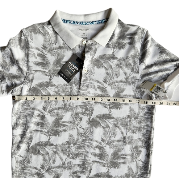 Van Heusen Mens Never Tuck Palm Tree Polo Shirt | White + Gray Size M 5027131131 - Picture 6 of 9